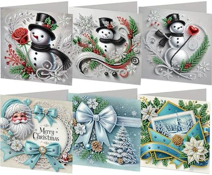 jinglinhh 6pcs Christmas Snowman Red Rose Diamond Art Painting Greeting Cards with Envelopes, DIY Card Making Kits for Adults, Diamond Art Postcards Christmas Cards Craft Gifts by Unknown
