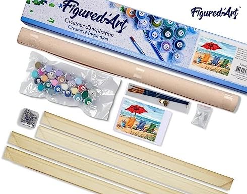 Figured'Art Paint by Numbers Kit for Adults Beach Chairs 16"x20" - Craft Art Painting Rolled Canvas with DIY Wooden Frame - Image 5