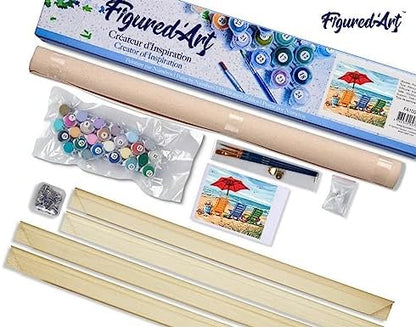 Figured'Art Paint by Numbers Kit for Adults Beach Chairs 16"x20" - Craft Art Painting Rolled Canvas with DIY Wooden Frame - Image 5