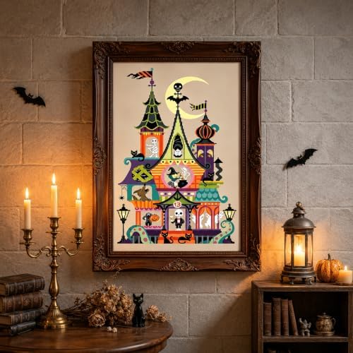 Colorful Haunted House Stamped Cross Stitch Kits for Beginner 12x16 Inch - Image 3