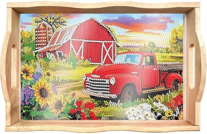 DOTSOPS Red Car Diamond Painting Wooden Serving Tray with Handle for Adults by DOTSOPS