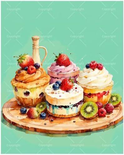 TAOPAOLAB Food Paint by Numbers Kit for Adults - DIY Colorful Cupcakes and Fruits Painting on Canvas 16x20 Inches, Acrylic Paint Set, Suitable for Beginners, Art for Home Decoration or Gifts by Unknown