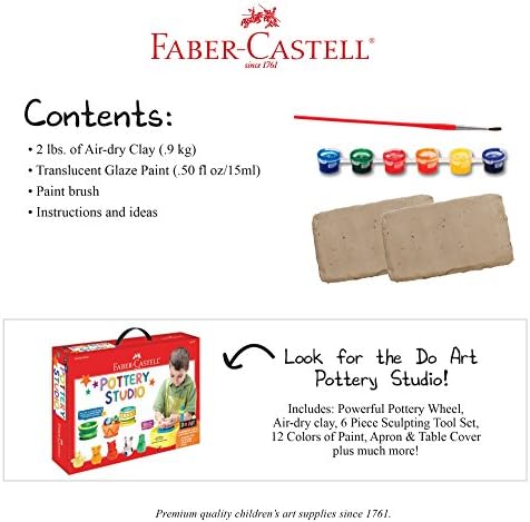 Faber-Castell Pottery Studio Refill Kit - 2 lbs. of Natural Air-Dry Pottery Clay, 6 Paint Pots and Paintbrush, Clay Making Kit for Kids - Image 2