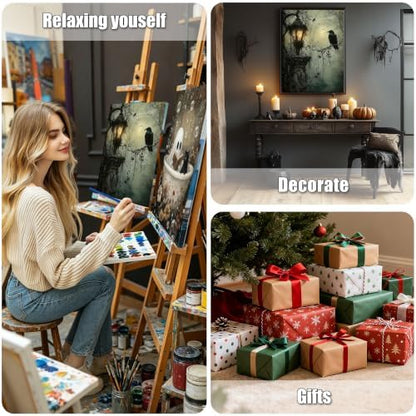 Ausanrl Gothic Framed Paint by Numbers Wooden Easel - Paint by Numbers Kit for Adults, Halloween Adult Paint by Number Kits on Canvas Framed, Gifts and Home Wall Decor 12x16inch - Image 7