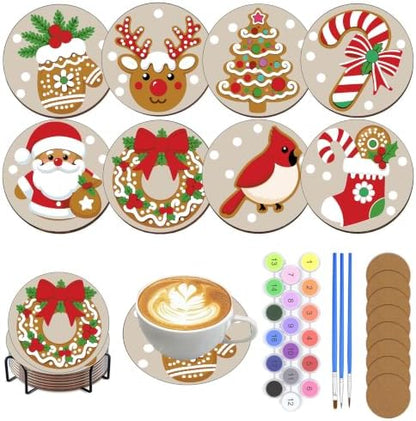 8 Pack Christmas Paint by Number Kits Coasters with Holder Cork Pads by Unknown