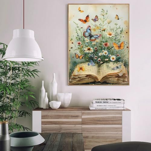 VIGEGU Book Flower Paint by Numbers Kit for Adults Beginner,Butterfly Easy Adult Paint by Number Kits on Canvas DIY Painting for Beginners Art by Numbers for Home Wall Decor 16x20 Inch - Image 2