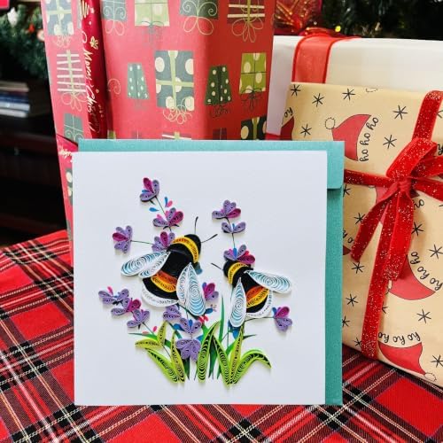 Quilling Cards, handmade card, quilled cards with Dedicated Paper, quilling birthday cards for women or all occasions: Mother's day, Father's day, Birthday... daisy bouquet (Lavender and bees) - Image 5