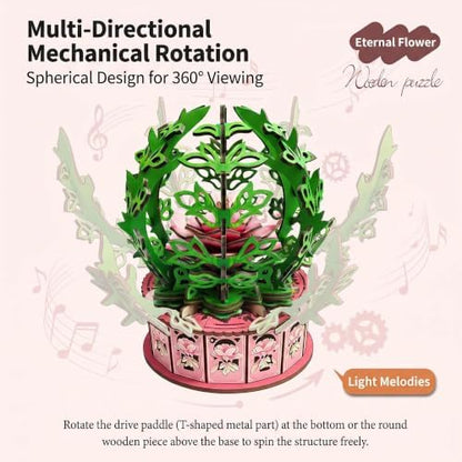 3D Wooden Puzzle Music Box for Adults, Peony Flower DIY Kit - Image 3
