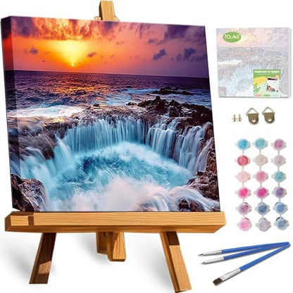 TOCARE Framed Paint by Numbers Kit for Adults Beginners, 12x12inch Niagara Falls Paint by Number with Frame,Easy Nature Waterfalls Paint by Numbers Framed Canvas (Without Easel) by TOCAREDirect