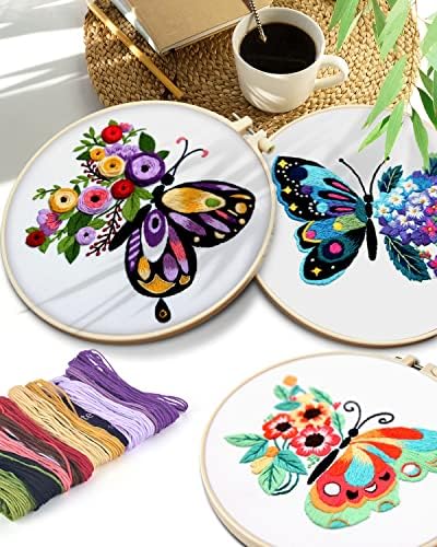 TINDTOP 3 Sets Embroidery Stitch Practice kit, Butterfly Flower Embroidery Kit for Beginners Include Cloth Hoops Threads for Craft Lover Hand Stitch with Embroidery Skill Techniques - Image 6
