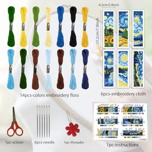 ORIGACH 6 Set Swirling Night Sky Cross Stitch Bookmark Kit for Beginner - Image 2