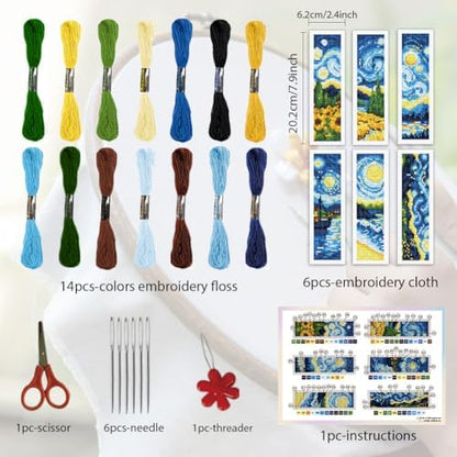 ORIGACH 6 Set Swirling Night Sky Cross Stitch Bookmark Kit for Beginner - Image 2