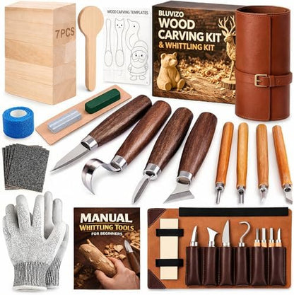 Wood Carving Kit Whittling Kit: Wood Carving Knife Tools with Leather Case by YourTrustedCompanionontheCarvingJourney