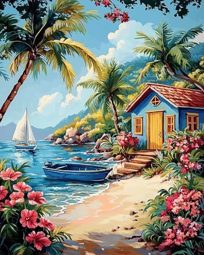 Possoco Paint by Numbers Kit for Adults Beginner, Beach Landscape Easy Adult Paint by Number Kits on Canvas, DIY Acrylic Watercolor Oil Paint by Number for Adults for Home Decor Gift 16x20 Inch by Unknown