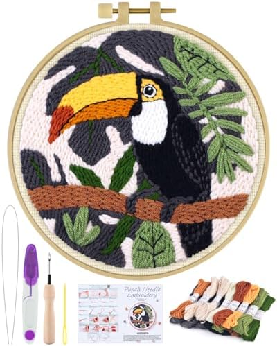 ERKOON Punch Needle Kit for Beginners Adults, DIY Easy Animals Embroidery Set for Starter Art Craft, Needling Punch Project with Patterns, Tools, Yarns, Hoop, Instruction (Crow) by ERKOON