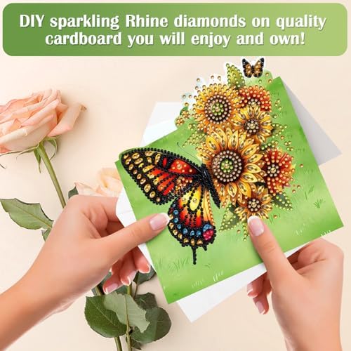 6 Pack DIY Diamond Painting Greeting Card Kit Butterfly Lawn, 5D Diamond Art Christmas Birthday Holiday Foldable Thank You Cards Blessing Greeting Card, Art Crafts Kit Creative Envelope - Image 5