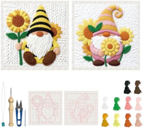 BEUNITONE 2 Pcs Gnome & Sunflowers Punch Needle Kits for Adults Beginner by BEUNITONE