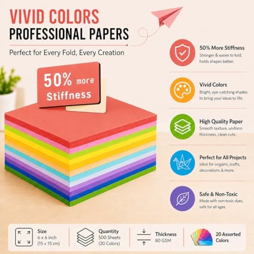Origami Paper 1000 Sheets 6x6 Inch Colored Craft Paper Double Sided - Image 3