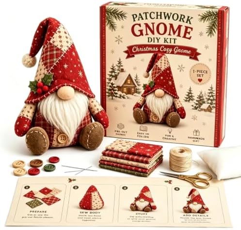 DIY Patchwork Animal Kit,Make Your own Cute Animals; Christmas Elf Patchwork Kit; Suitable for Adults and Beginners as a Sewing Project; Perfect for Home Decor and Gifts (Red) by Unknown