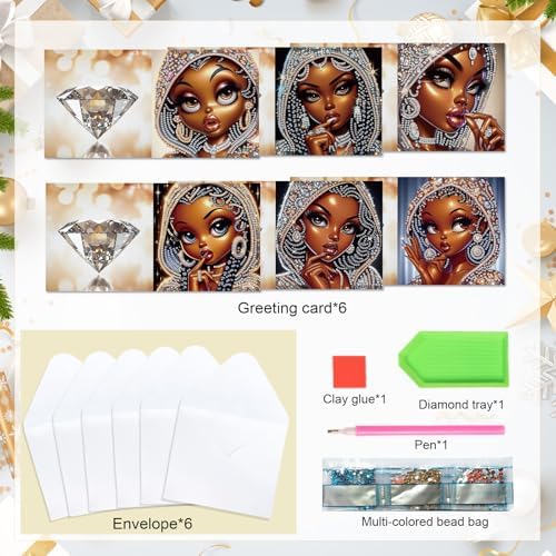 AiYuanzsh 6 Pcs 5D Diamond Painting Greeting Card Kits, Luxury Black Beauty Design DIY Diamond Art Greeting Cards with Envelopes, Handmade Rhinestone Cards for Adults Birthday & Festival Celebration - Image 2