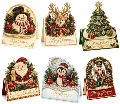 Christmas Diamond Art Greeting Cards Kit for Adults, 6 Pcs DIY Diamond Painting Christmas Cards with Envelopes, 3D Pearl Rhinestone Merry Christmas Card Making Craft, Handmade Holiday Gifts by Unknown