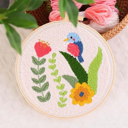 Allazone 3 Set Embroidery Starter Kits for Beginner, Butterfly and Bird Punch Needle Kit with Instruction, Plastic Hoop, Yarns and Embroidery Handle Needle Pen - Image 7