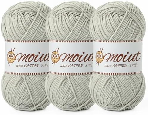 3 Pack Cotton Yarn for Crocheting, Baby Yarn for Crocheting Soft, 393yds / 5.29oz Fluffy Amigurumi Crochet Yarn, 5 Ply 100% Milk Cotton Yarn for Puzzle、Socks、Clothes(3 Light Grey) by OMoiut