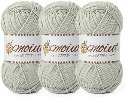 3 Pack Cotton Yarn for Crocheting, Baby Yarn for Crocheting Soft, 393yds / 5.29oz Fluffy Amigurumi Crochet Yarn, 5 Ply 100% Milk Cotton Yarn for Puzzle、Socks、Clothes(3 Light Grey) by OMoiut