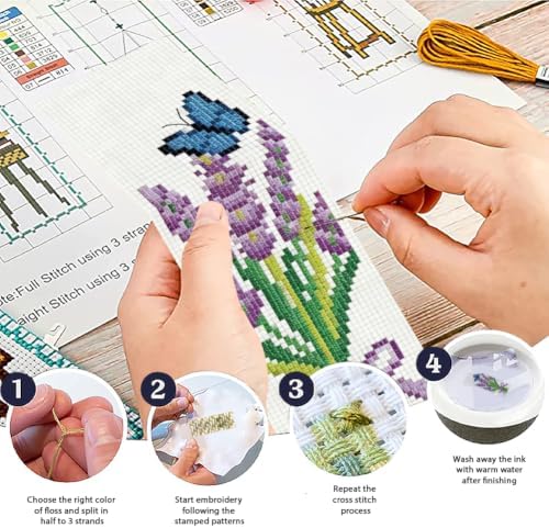ACRNIGHEET 6PCS Cross Stitch Bookmark Kit for Beginner Stamped Cross Stitch Kits for Adults Lavender DIY Tassel Embroidery Bookmark Kits Needlepoint Kit with Instructions Craft Gift 8.5''x3'' 11CT - Image 4
