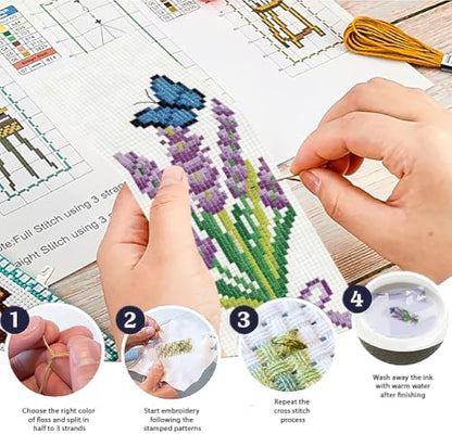 ACRNIGHEET 6PCS Cross Stitch Bookmark Kit for Beginner Stamped Cross Stitch Kits for Adults Lavender DIY Tassel Embroidery Bookmark Kits Needlepoint Kit with Instructions Craft Gift 8.5''x3'' 11CT - Image 4