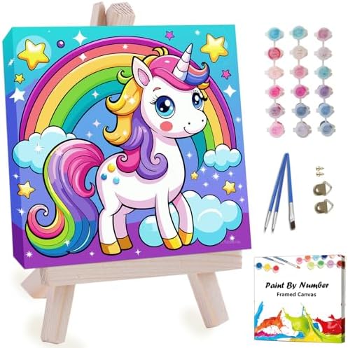 Artunion Framed Paint by Numbers Kit for Adults Beginners & Kids Ages 8-12,Rainbow Horse Paint by Number with Frame,Cute Animal Paint by Numbers Kit on Canvas 10 * 10 Inch Without Easel by ArtunionDriect