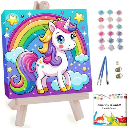 Artunion Framed Paint by Numbers Kit for Adults Beginners & Kids Ages 8-12,Rainbow Horse Paint by Number with Frame,Cute Animal Paint by Numbers Kit on Canvas 10 * 10 Inch Without Easel by ArtunionDriect