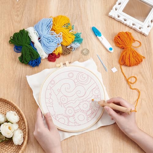 BEUNITONE Starry Sky Scenery Punch Needle Kit for Adults Beginners, Complete Embroidery Craft Kits with Needle, Hoop and Easy to Follow Instructions, Create Home Decor, Wall Hanging Art Making 20x20cm - Image 4
