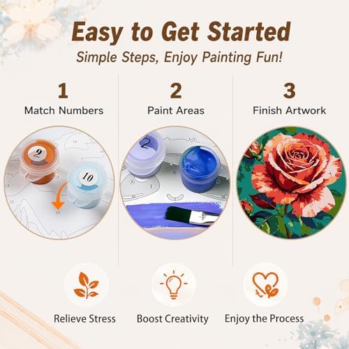AUKELHJ Framed Paint by Numbers Kit for Adults, Rose, 10x10 inch - Image 6