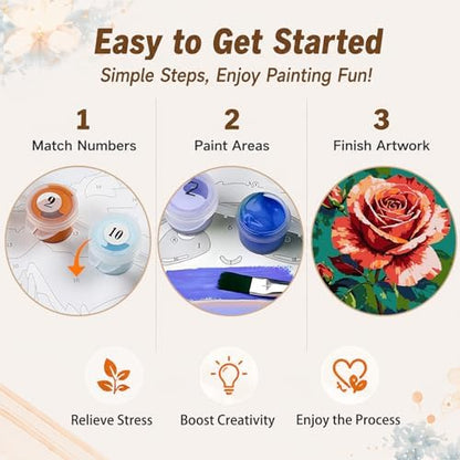 AUKELHJ Framed Paint by Numbers Kit for Adults, Rose, 10x10 inch - Image 6