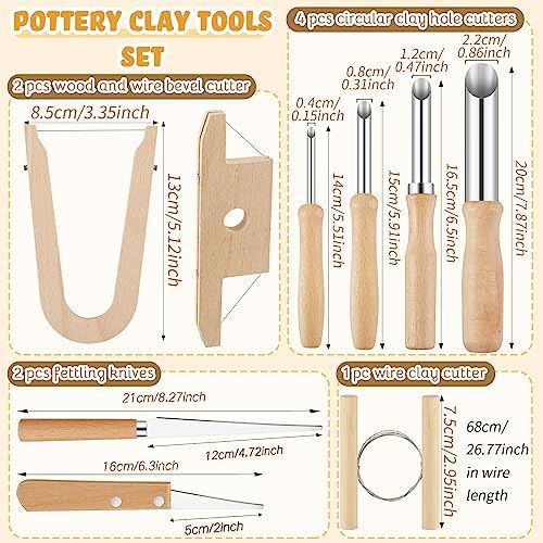 Amylove 9 Pcs Pottery Clay Sculpting Tools Kit DIY Pottery Tools with Smooth Wooden Handles Ceramics Polymer Clay for Trimming Modeling Carving Angle Cutting Smoothing Sculpting - Image 2