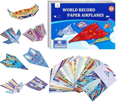 Paper Airplane Kits with 16 Classic Designs, 32 Sheets of Colorful Origami Paper, World Record Paper Planes, Craft Kit for Kids, Airplane Gifts for Boys and Girls Ages 6-12+ (Digital Manual Only) by Unknown