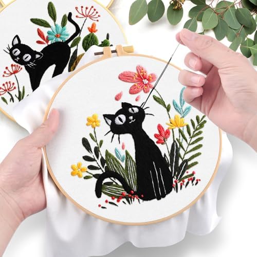 ERKOON 5 Sets Embroidery Kit for Beginners Adult Cat Cross Stitch - Image 5
