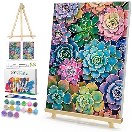 HeeBenor Framed Paint by Numbers Kit for Adults, Succulent, 8x12 Inch by HeeBenor