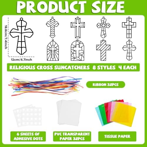 Lonfliness 32 Set Cross Suncatchers Craft DIY Religious VBS Window Stain Glass Effect Paper Christian Home Sunday Easter Decorations Art Craft Creative Activity Project Gift Favor - Image 2