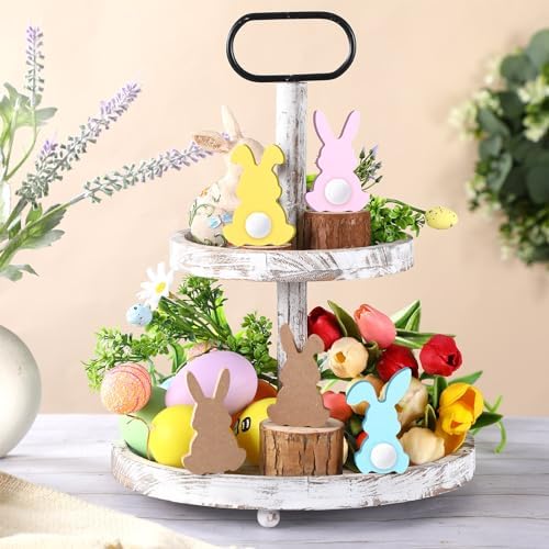 Menkxi 22 Pcs Easter Wooden Bunny Cutouts for Crafts Unfinished Easter Wood Cutouts Bunny Table Sign Rabbit Tabletop Decoration with 22 White Felt Balls Pom Ball 60 Adhesive Dots for DIY Craft Spring - Image 6