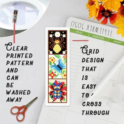 BEUNITONE 6 Pcs Insects Cross Stitch Bookmark Kits for Beginners Bookmark with Butterflies Dragonflies Pattern Counted Cross Stitch DIY Stamped Embroidery with Instructions for Book Lover 8''x2.4'' - Image 3