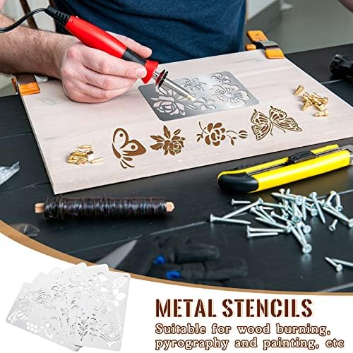 Lewtemi 6 Pcs Metal Wood Burning Stencils, Plant Style Letters Numbers - Image 6