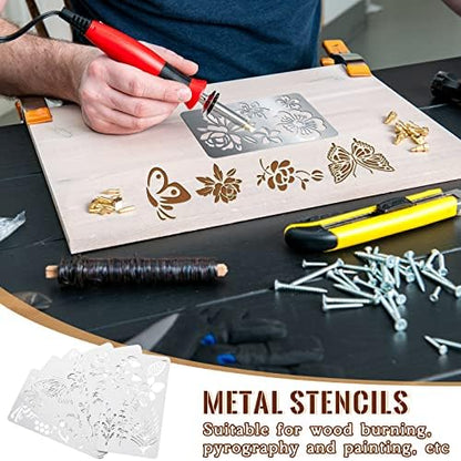 Lewtemi 6 Pcs Metal Wood Burning Stencils, Plant Style Letters Numbers - Image 6