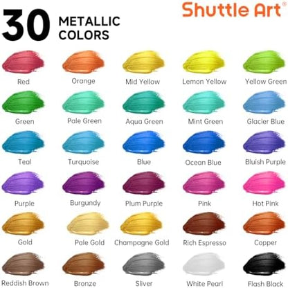 Shuttle Art 30 Colors Metallic Acrylic Paint, Artist Grade Metallic Paint in Bottles (60ml, 2oz), Rich Pigmented, High Viscosity, Non-Toxic for Artists, Beginners on Rocks Crafts Canvas Wood Fabric - Image 3