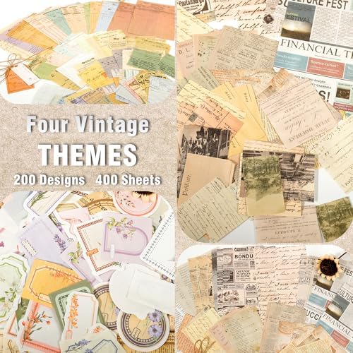 400 Sheets Vintage Scrapbook Paper Supplies, Diy Junk Journal Supplies, Bullet Journal Kit, Retro Vision Board Supplies for Scrapbooking Embellishments Planner, Decoupage Paper, 4 Sets - Image 2