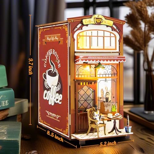 DIY Book Nook Kit Coffee Shop 3D Puzzle Wooden Dollhouse with LED Lights - Image 3