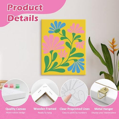 goldentime Easy Paint by Numbers Kit for Kids & Adults Beginner | Easy DIY Flowers Acrylic Oil Painting on Canvas with Frame | 4 Pack 8x10 Inch Framed Paint by Number Canvas Kits for Home Wall Décor - Image 3
