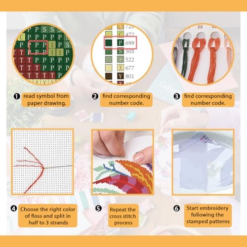 FREEBLOSS 11CT Stamped Cross Stitch Kit for Adults Beginners with Instructions Chicken and Flower Pattern Cross Stitch Kit Embroidery Wall Art Decoration No Frame 17x17in/45x45cm - Image 4