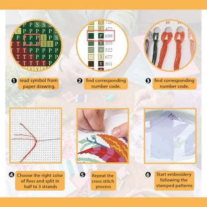 FREEBLOSS 11CT Stamped Cross Stitch Kit for Adults Beginners with Instructions Chicken and Flower Pattern Cross Stitch Kit Embroidery Wall Art Decoration No Frame 17x17in/45x45cm - Image 4